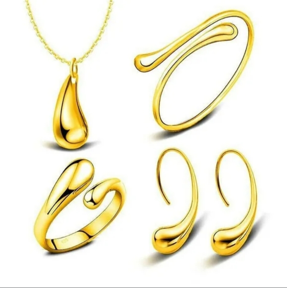 GOLD 925 Sterling Silver Necklace Bracelet Earrings and Ring Jewelry Set - Picture 6 of 7